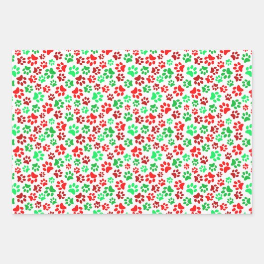 Feierliche Paw Prints Pet Liebhaber Rot & Grün Url Geschenkpapier Set (Vorderseite 3)