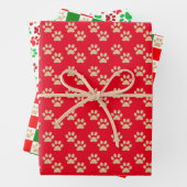 Feierliche Paw Prints Pet Liebhaber Rot & Grün Url Geschenkpapier Set (Beispiel)