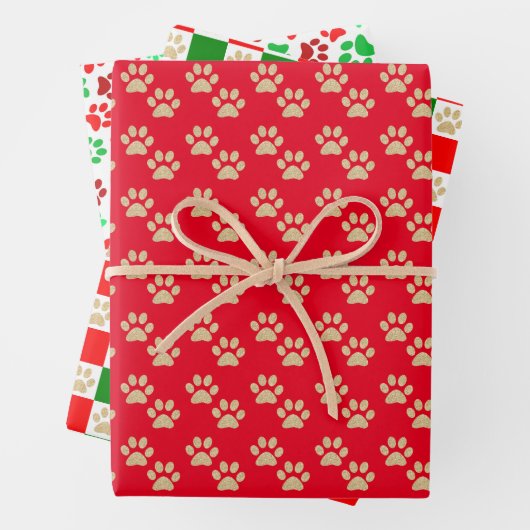 Feierliche Paw Prints Pet Liebhaber Rot & Grün Url Geschenkpapier Set (Beispiel)