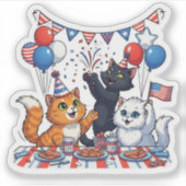 Feierliche Paw-ty - Patriotisches Cat-Party Aufkleber (Vorderseite)