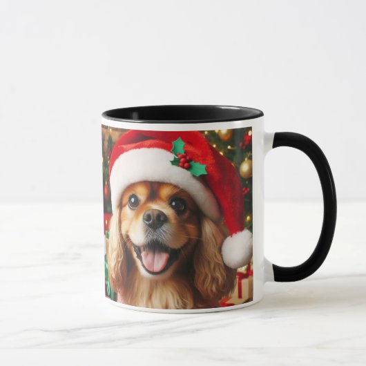 Feierliche Pfauen/Hunde in Weihnachtsmannmütze/Kaf Tasse (Rechts)
