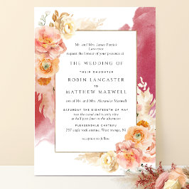 Feierliche Pfirsich, Blush, Burgunder Wasserfarben Einladung