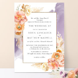 Feierliche Pfirsich, Blush, Lavendel Wasserfarbenh Einladung