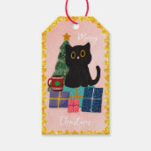Feierliche Pink Black Cat Kaffee Weihnachtsfeierta Geschenkanhänger (Vorderseite)