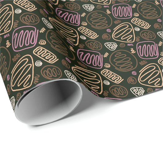 Feierliche Pink Black One Line Art Pattern Urlaub Geschenkpapier (Rolleneckpunkt)