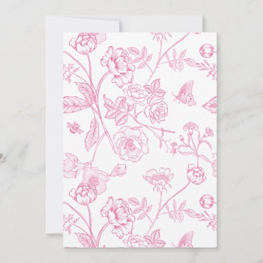 Feierliche Pink Chinoiserie Blumenzehen Einladung (Rückseite)