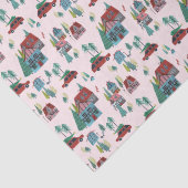 Feierliche Pink Village & Car Tree Retro Weihnacht Seidenpapier (Detail)