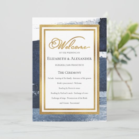 feierliche Programme | Navy Blue Wedding Abstrakt (Stehend Vorderseite)