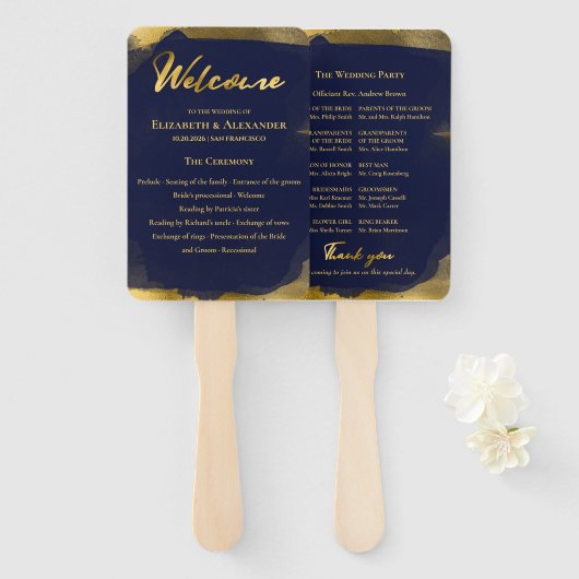 feierliche Programme | Navy Blue Wedding Abstrakt Fächer (Vorne und Hinten)