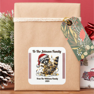 Feierliche Raccoon Weihnachtsgeschenk mit Charme Quadratischer Aufkleber
