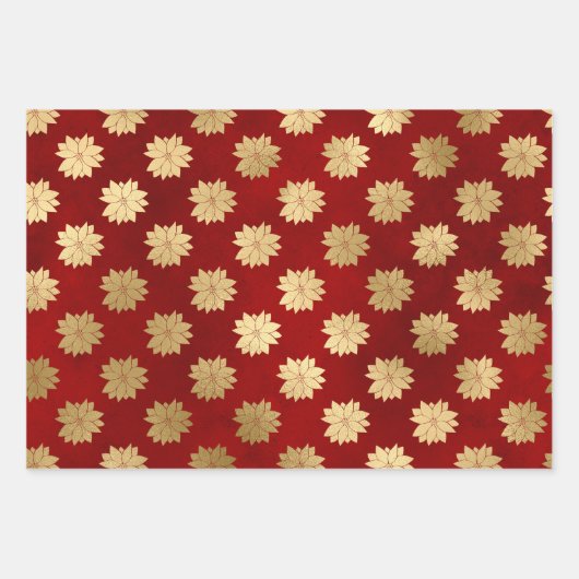 Feierliche Red & Gold Foil Winter Weihnachtsmuster Geschenkpapier Set (Vorderseite 2)