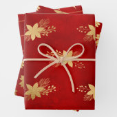 Feierliche Red & Gold Foil Winter Weihnachtsmuster Geschenkpapier Set (Beispiel)