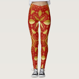 Feierliche Red & Gold Weihnachten Leggings