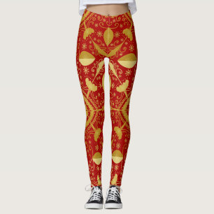 Feierliche Red & Gold Weihnachten Leggings