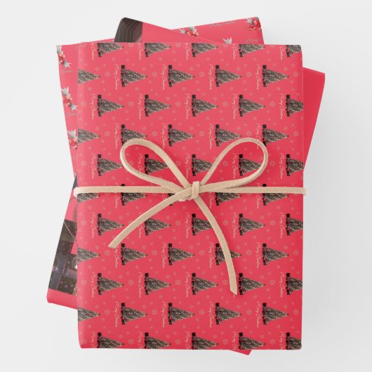 Feierliche Red Gold Weihnachtsbaum Geschenke Schne Geschenkpapier Set (Beispiel)