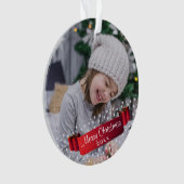 Feierliche Red Ribbon Foto Weihnachtskuchen Ornament (Vorderseite)
