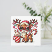 Feierliche Rentiere mit Candy Cane Feiertagskarte (Stehend Vorderseite)