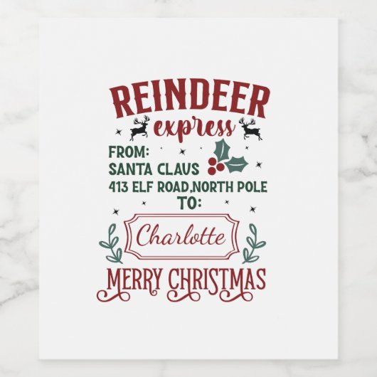 Feierliche Rentierfreude vom Weihnachtsmann Weinetikett (Einzelnes Label)