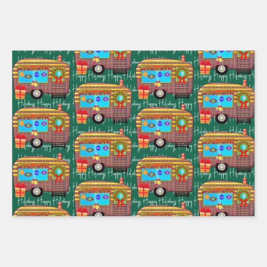 Feierliche Retro Camper Happy Holidays Geschenkpapier Set (Vorderseite 2)