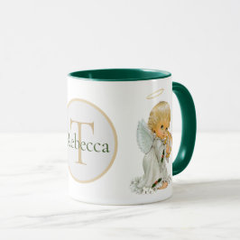 Feierliche Retro-Jahrgang Weihnachten Angel Monogr Tasse