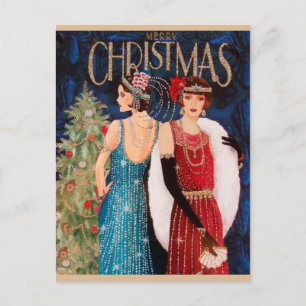 Feierliche Retro-Jahrgang Weihnachtskunst Deko Feiertagspostkarte