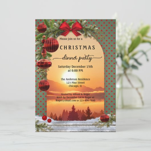 Feierliche Retro Weihnachtsabend Party Einladung (Stehend Vorderseite)