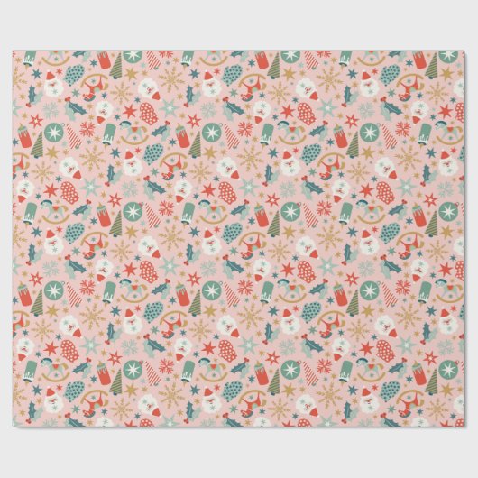 Feierliche Retro Weihnachtsfeiertage Muster Geschenkpapier (Flach)