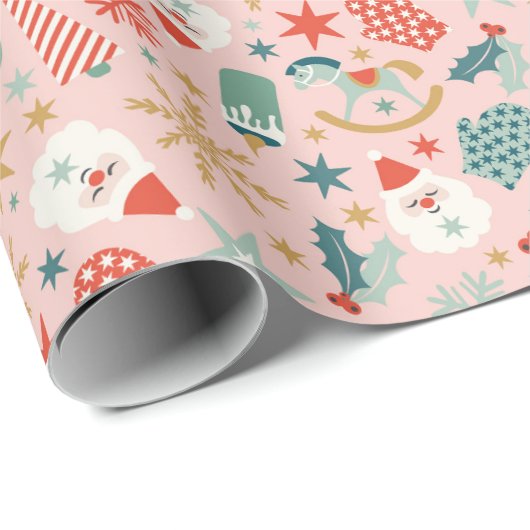 Feierliche Retro Weihnachtsfeiertage Muster Geschenkpapier (Rolleneckpunkt)