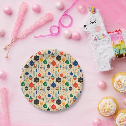 Feierliche Retro Weihnachtsfeiertage Pappteller (Party)