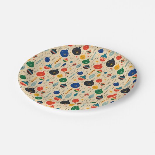 Feierliche Retro Weihnachtsfeiertage Pappteller (Schrägansicht)