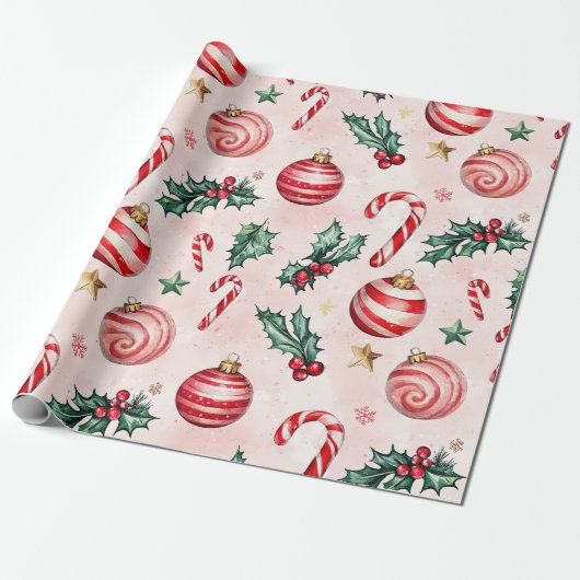 Feierliche Rosa Roter Jahrgang Weihnachten Geschenkpapier (Ungerollt)