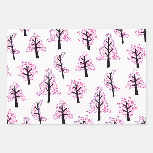 Feierliche Rosa Weihnachtsbaum Snowflake Muster Geschenkpapier Set (Vorderseite)