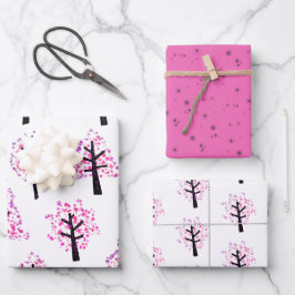 Feierliche Rosa Weihnachtsbaum Snowflake Muster Geschenkpapier Set