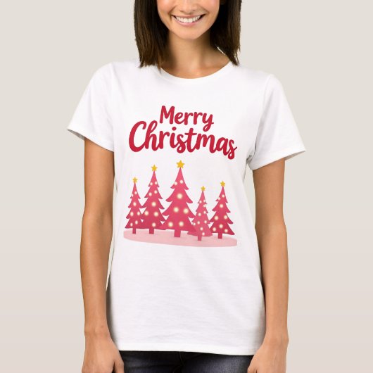 Feierliche Rosa Weihnachtsbäume "Frohe Weihnachten T-Shirt (Vorderseite)