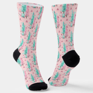 Feierliche Rosa Weihnachtsbaummuster Socken
