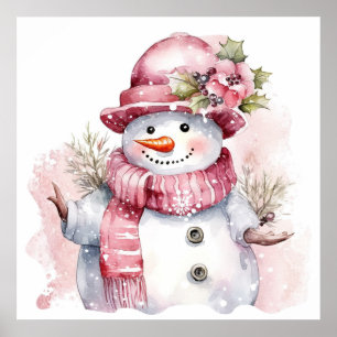 Feierliche Rosa Weihnachtsschneefrau Poster