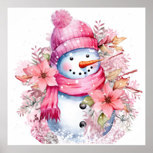 Feierliche Rosa Weihnachtsschneefrau Poster