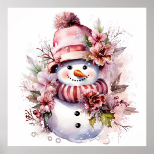 Feierliche Rosa Weihnachtsschneefrau Poster