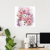 Feierliche Rosa Weihnachtsschneefrau Poster (Heimbüro)