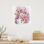 Feierliche Rosa Weihnachtsschneefrau Poster (Küche)