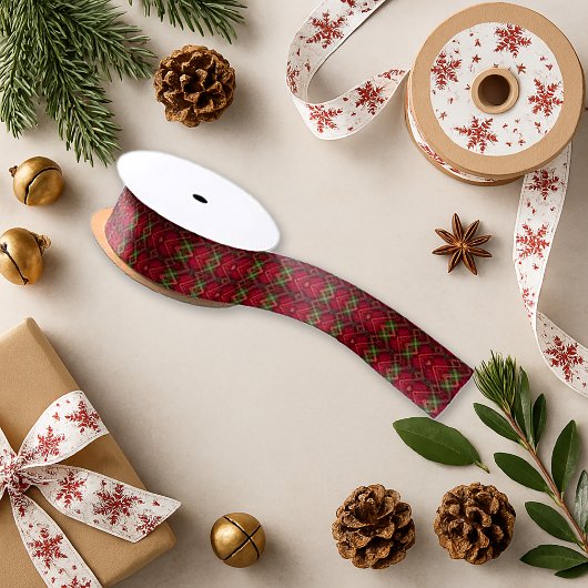 Feierliche Rot-Grün-Raute Kariertes Muster Urlaub Satinband