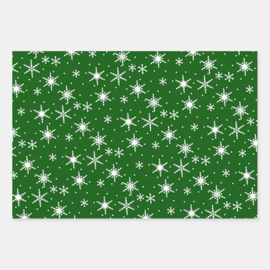 Feierliche Rot-Grün-Winter-Schneeflockenmuster Geschenkpapier Set (Vorderseite 2)