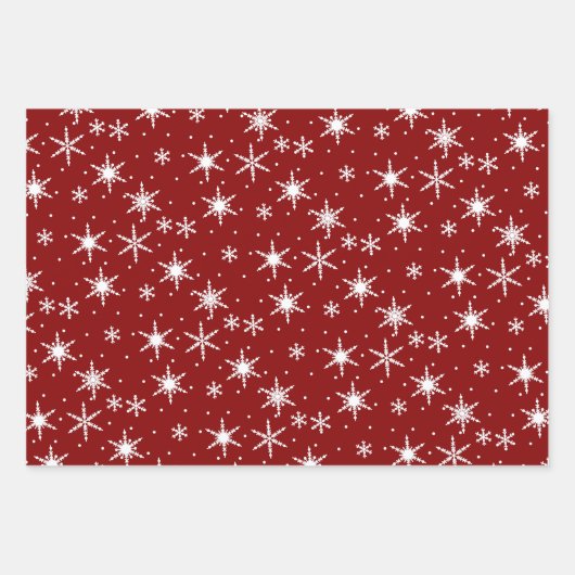 Feierliche Rot-Grün-Winter-Schneeflockenmuster Geschenkpapier Set (Vorderseite)