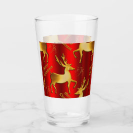Feierliche Rot und Gold Rentier Frohe Weihnachten Glas