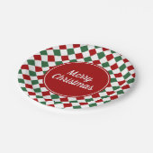 Feierliche Rot und Grün Karo Frohe Weihnachten Pappteller (Schrägansicht)