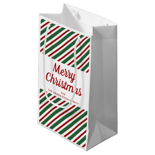 Feierliche Rot und Grün Muster frohe Weihnachten Kleine Geschenktüte (Vorderseite Schrägansicht)