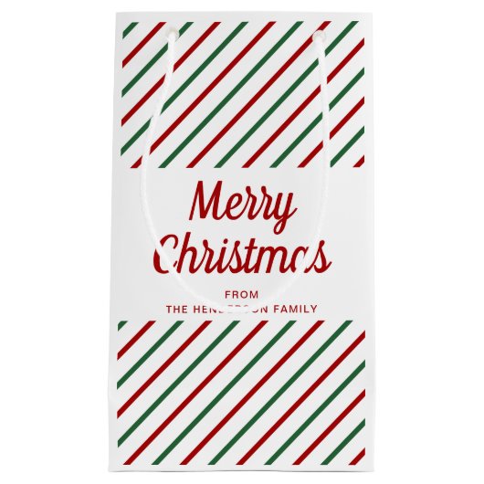 Feierliche Rot- und Grünstreifen Weihnachten Kleine Geschenktüte (Vorderseite)