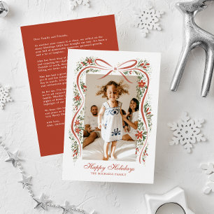 Feierliche Rote Band mit Poinsettias und Grünpflan Feiertagskarte