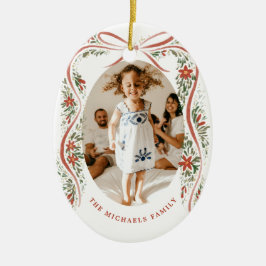 Feierliche Rote Band mit Poinsettias und Grünpflan Keramik Ornament