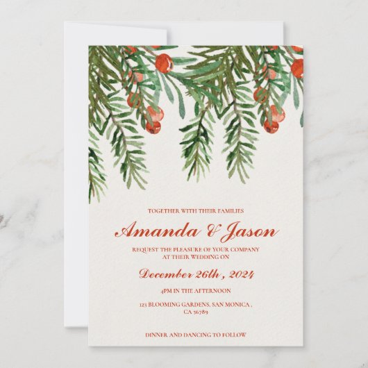 Feierliche Rote Bergen Weihnachts-Hochzeit Einladu (Vorderseite)